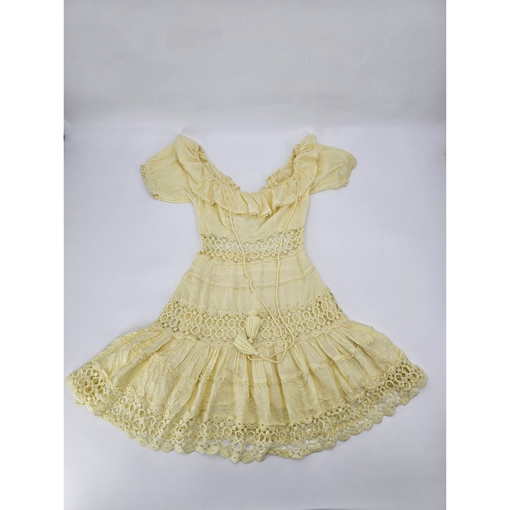 Free People Cruel Intentions Mini Dress in‎ Lemon Yellow Crochet Skater | Size 0 - Picture 2 of 8